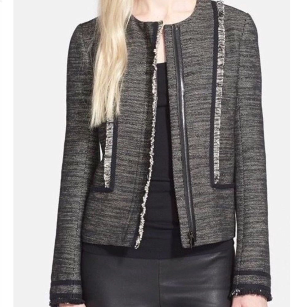 Vince boucle jacket with fringe and leather trim - Picture 1 of 5